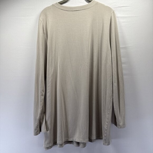 J Jill Wearever Women's Top Size Large Petite PL Wrap Front Minimalist Beige - Picture 2 of 8